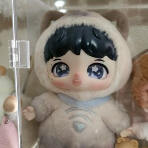 POPMART SHENSELF CAT Cute Plush Doll with Blue Hair and Cream Outfit